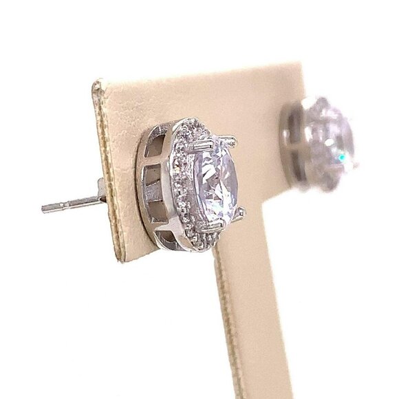 Designer Sterling Silver Cubic‎ Zirconia Halo Stud Pierced Back Earrings! 59 - Picture 4 of 6